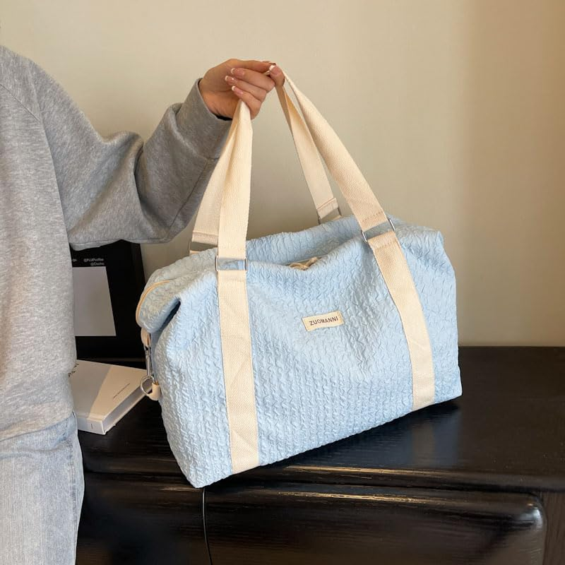 Travel Duffle Bag,Weekender Bags for Women Men,Overnight Carry on Tote Bags,Large Sports Gym Bags Portable Double Layer Wet Pocket Traveling Duffel Tote Bag, Blue, Large - Blue image number 3