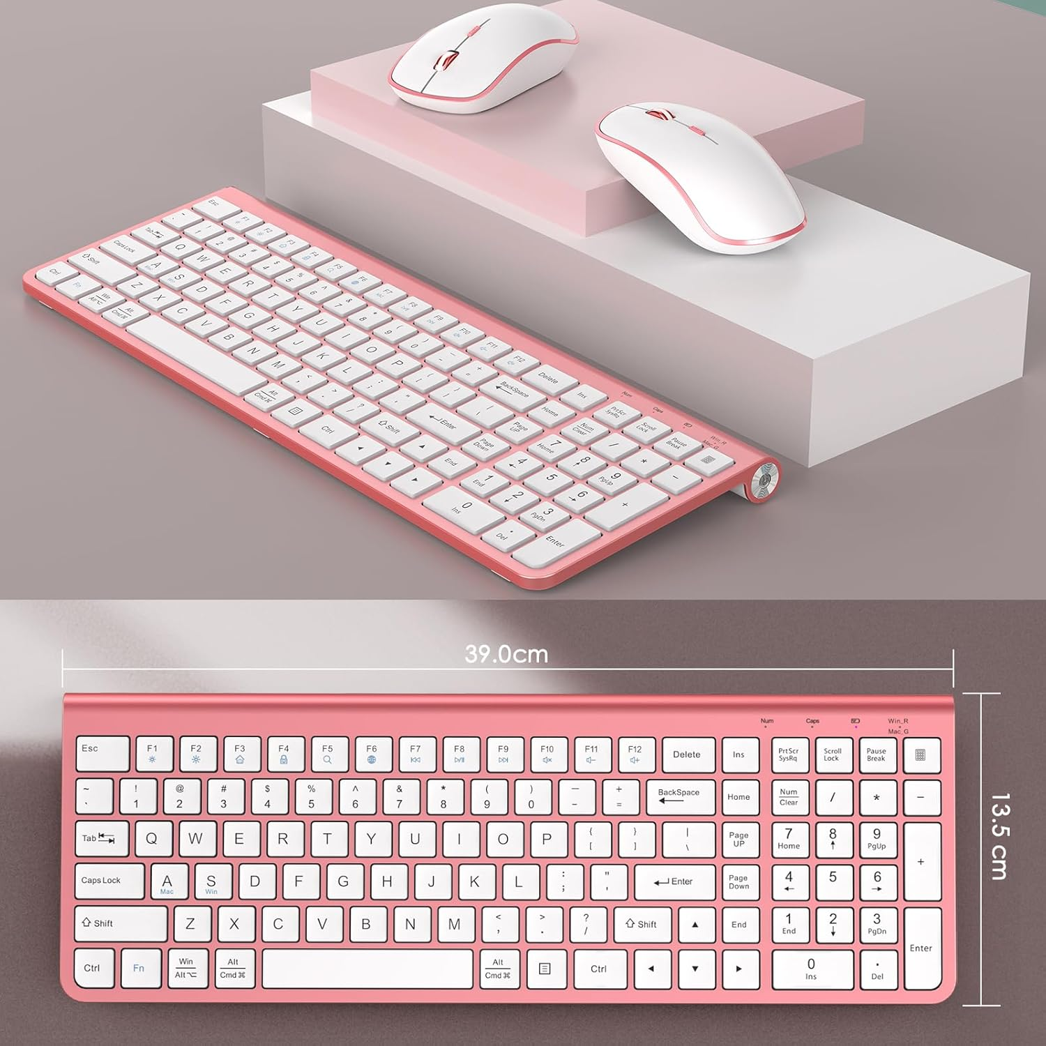 JOYACCESS Pink Wireless Keyboard and Mouse, Typewriter Keyboard Wireless, Ergonomic and Quiet Computer Mouse for for Desktop/Pc/Laptop/Surface/Smart TV and Windows 10/8/ 7 image number 3