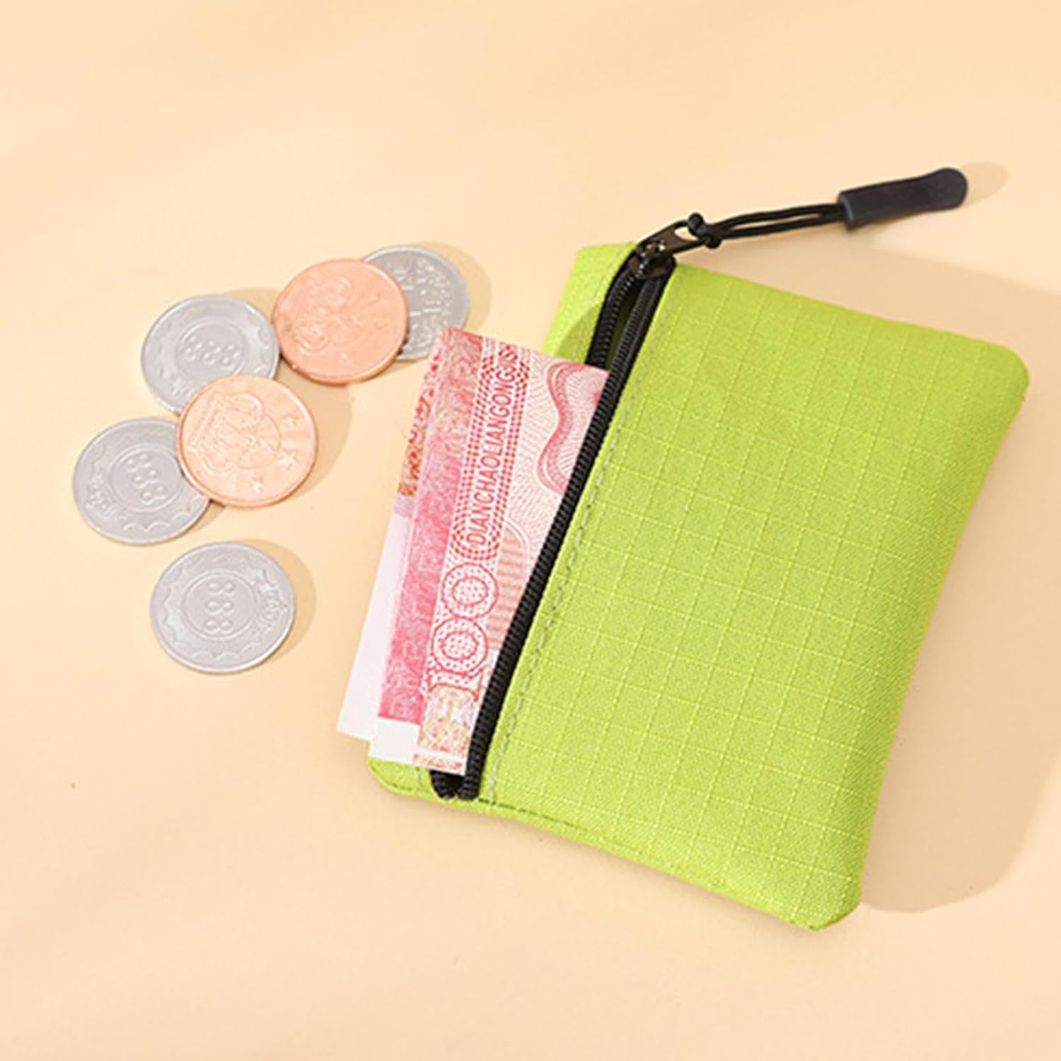 Eoixuqba Small Purse for Women Coin Bag | Oxford Cloth Makeup Toiletry Bag | Portable Zipper Purse Coin Purse for Credit Cards Keys Headset Lipstick, Green, Siehe Beschreibung, See Description - Yellow image number 5