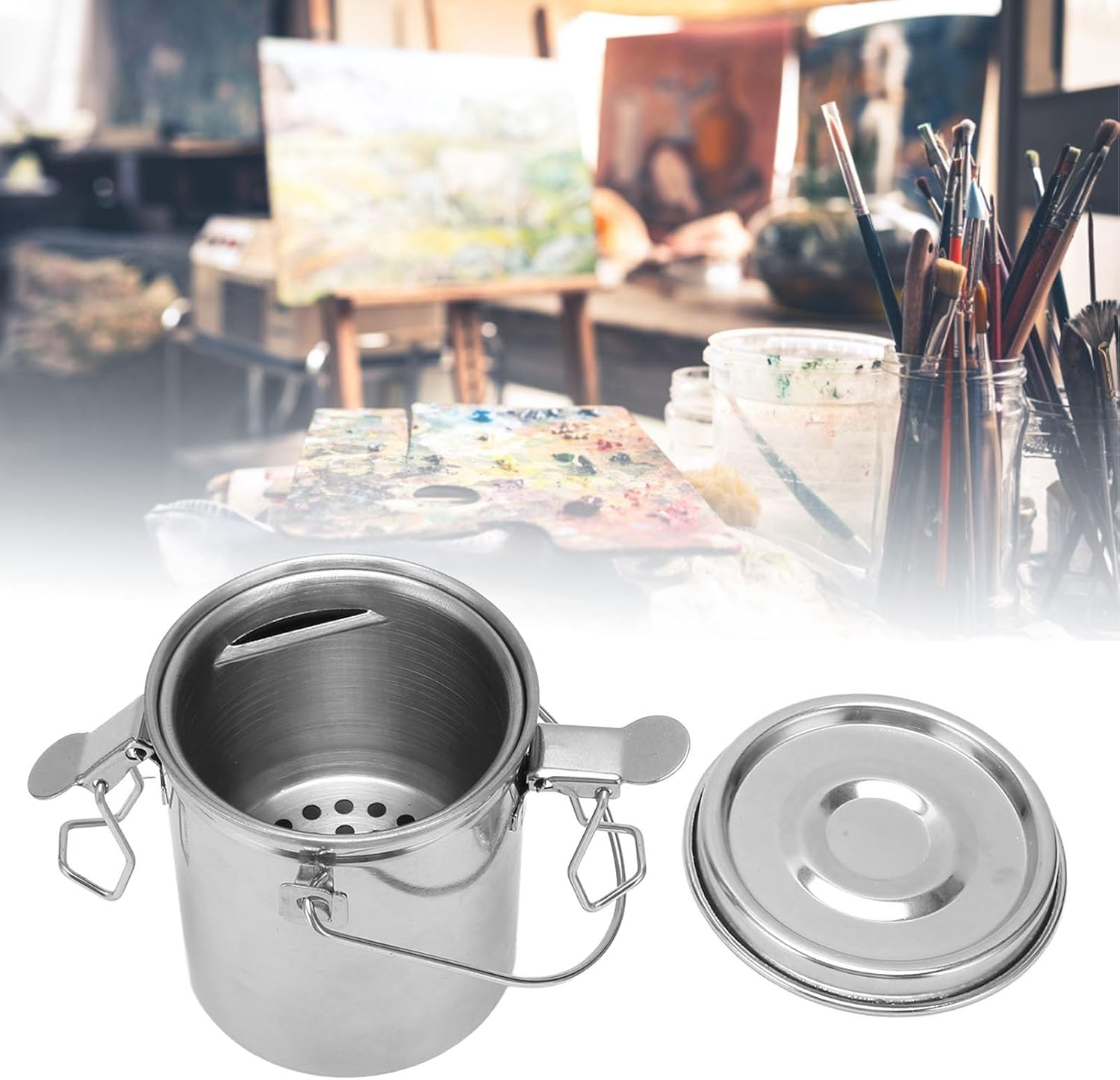 Premium Stainless Steel Paint Brush Washer Leakproof Art Cleaner for Watercolor Acrylic Oil Painting Use image number 3