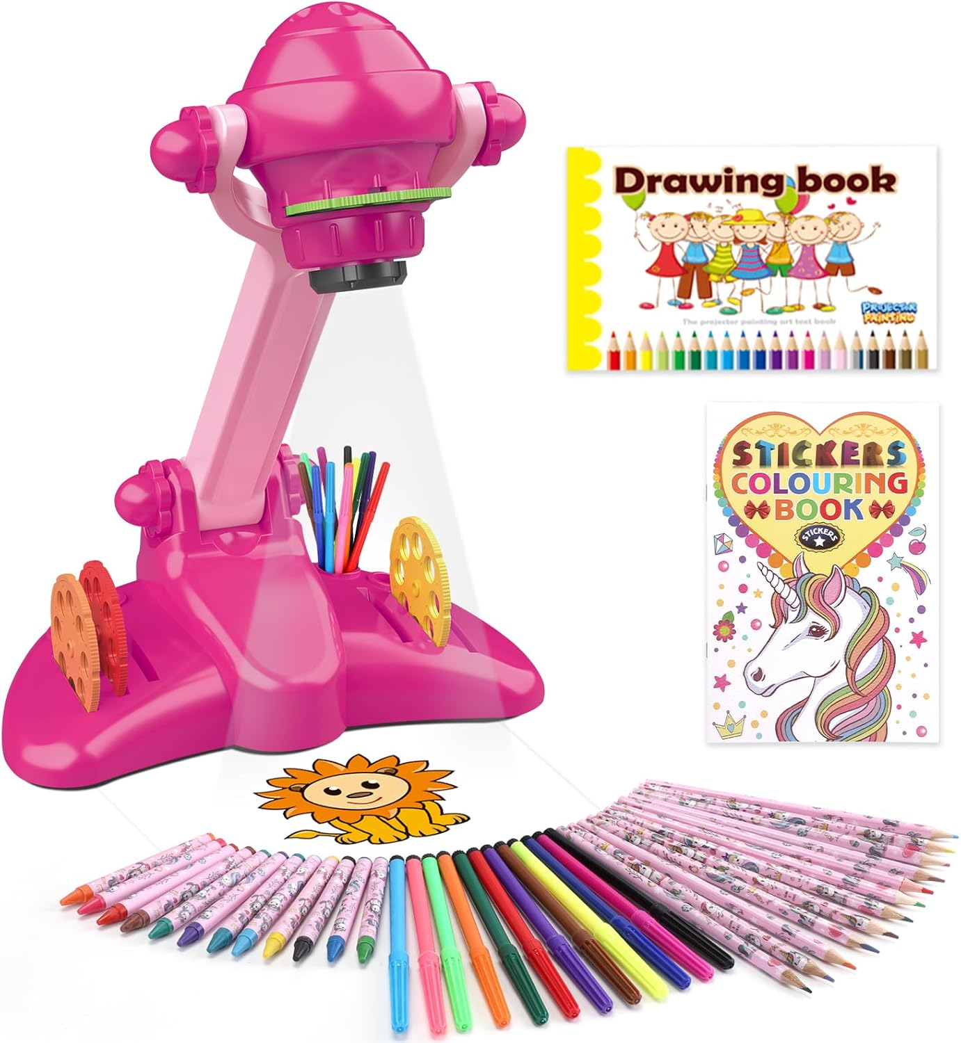 Drawing Projector for Kids, Art and Craft Kit, Toys for Girls Aged 3+, Including Colored Pencils, Crayons, Coloring Books 3+ Year Old Girls (Pink Drawing Kit V2) image number 4