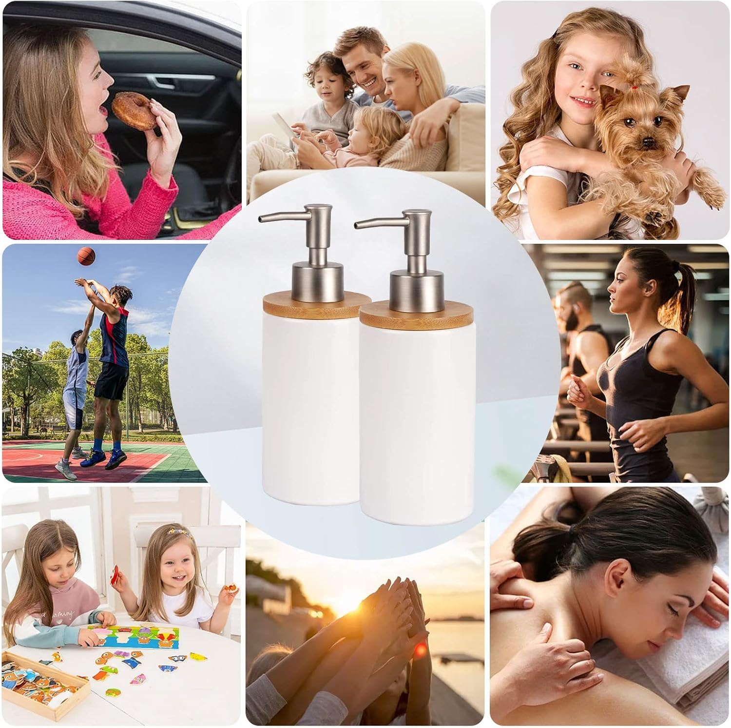 TOWEBOORY 2Pcs Bathroom Soap Dispensers, 13Oz Ceramic Hand Wash Dispenser, Empty Refillable Shampoo Bottles with Pump for Hand Soap, Dish Soap, Lotion (White) - White image number 3