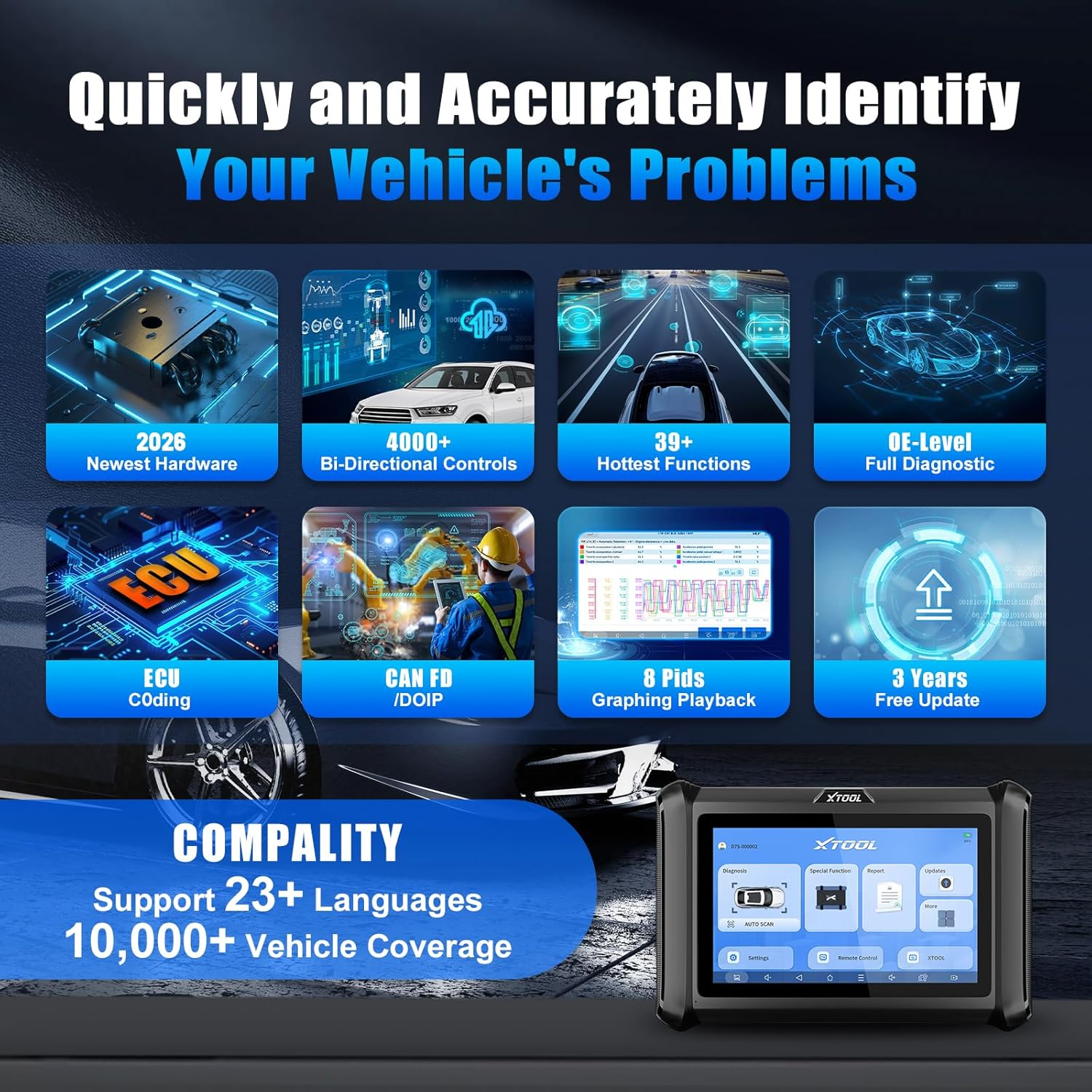 XTOOL D7S Bidirectional Scan Tool, 2025 OBD2 Scanner Diagnostic Tool with FCA Autoauth, All System Car Scanner, 39+ Resets, ECU Coding, PMI, Upgrade of D7, Crankshaft Relearn, CAN Fd/Doip, 3-Yr Update image number 3