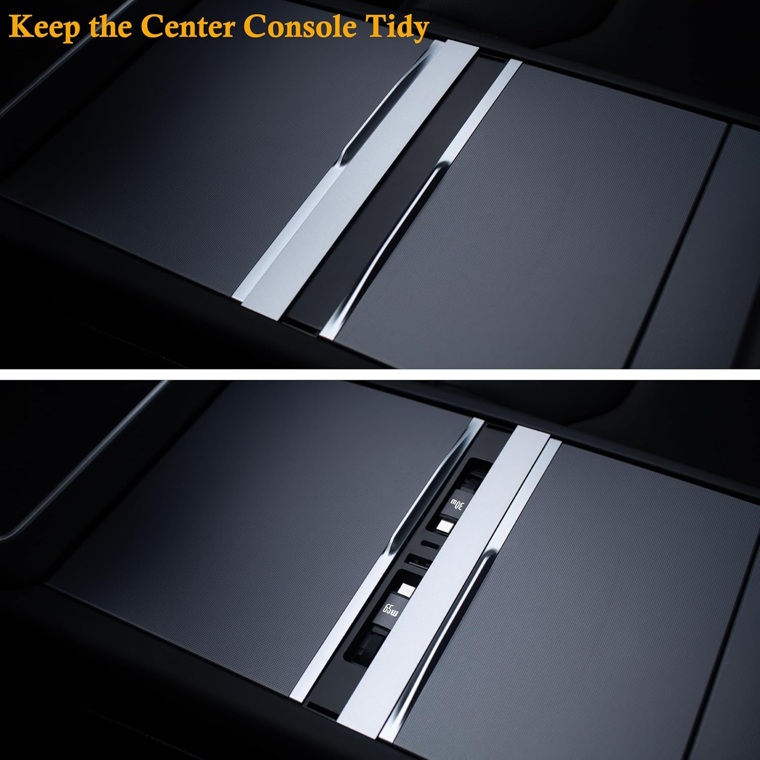 Car USB Hub Charger for Tesla with 2 Type-C Retractable Cables for Model Y Juniper 2025-2026 & Model 3 Highland 2024-2025,Total 140W Center Console Phone Charger Docking Station Accessories image number 2