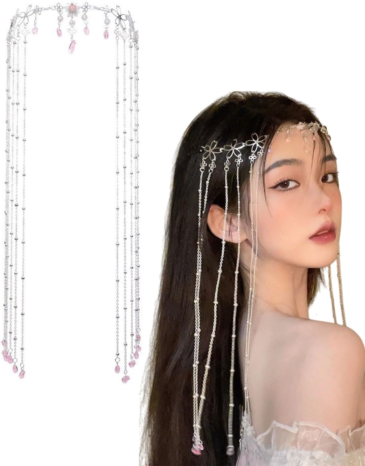 MOPZIJA 1 Piece Luxury Crystal Head Chain Head Jewellery Women'S Crystal Headpiece Jewellery Head Chain Silver Head Chain Shinny Boho Style image number 4