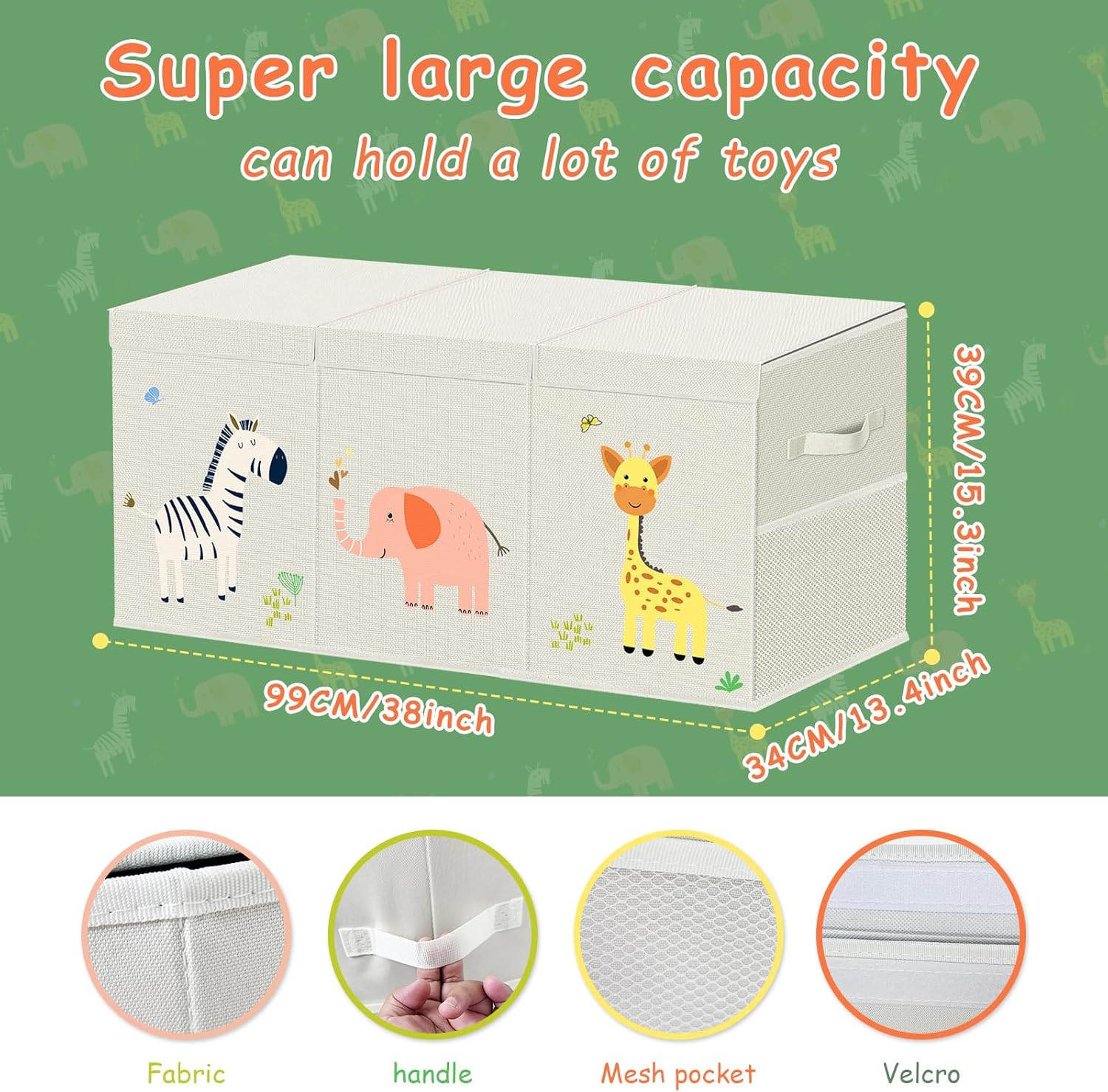 VERONLY Extra Large Toy Box Storage for Boys Girls - Collapsible Toy Chest Organizer for Kids,Toy Bin Container with Lid and Handles for Clothes, Nursery, Playroom,Bedroom,Stuffed Animals,Quilt(Beige) image number 5