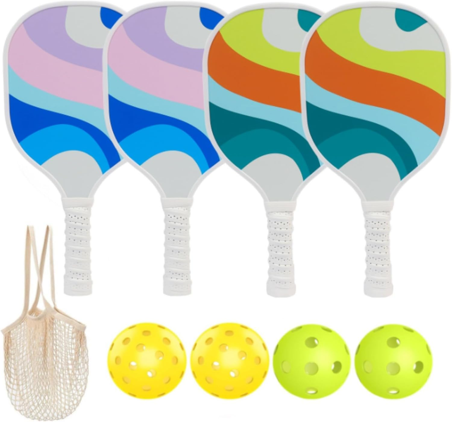 Pickleball Paddles, Premium Wood Pickleball, Set with 4 Pickleball Balls and 4 Pickleball Paddles, Ergonomic Cushion Mesh Storage Bag, Pickleball Paddles Pack Gifts for Beginner and Pro image number 6