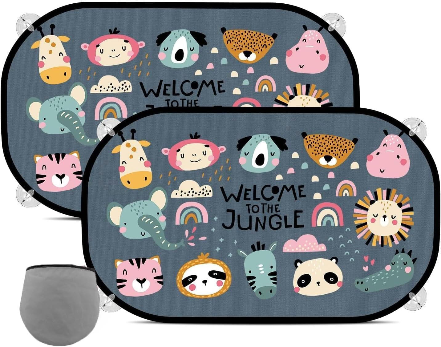 2 Pack Car Window Shades for Baby, UV Protection Sun Visor with Cute Animal Motifs, Universal Fit for Most Cars SUV Sedan, 51X31Cm Side Window Sunshades image number 2