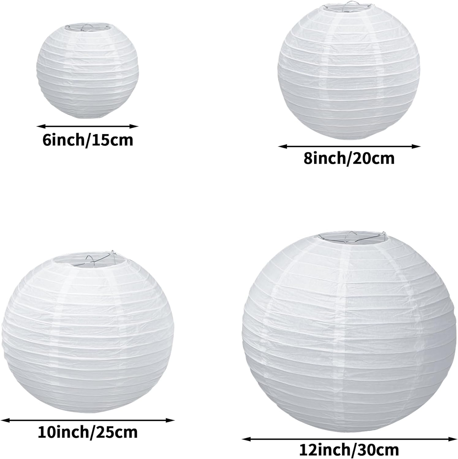 Ikare 20Pcs White Paper Lanterns,6" 8" 10" 12" round Paper Lanterns,White Hanging Lanterns Lamp for Birthday, Wedding, Christmas, Bridal, Home Decor, Party Decoration image number 1