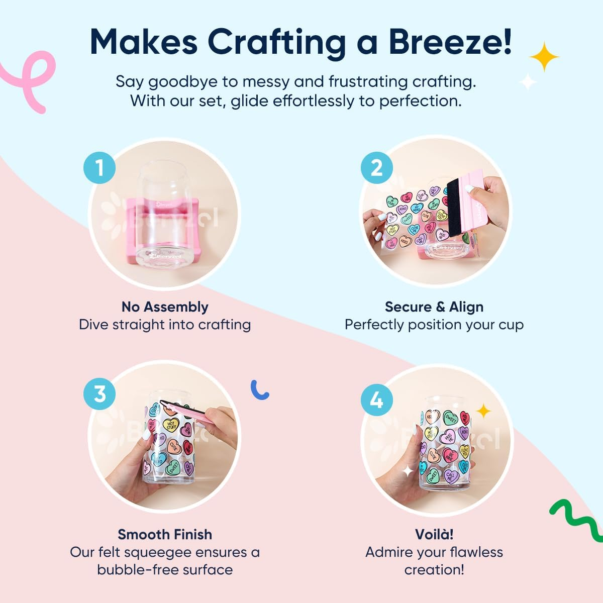 Beryzol Silicone Cup Cradle, Cup Cradle for Tumblers with Felt Squeegee Use to Apply UV DTF Stickers/Vinyl Stickers for Tumblers - Keep Mugs in Place - Cup Cradle-Cyan image number 2