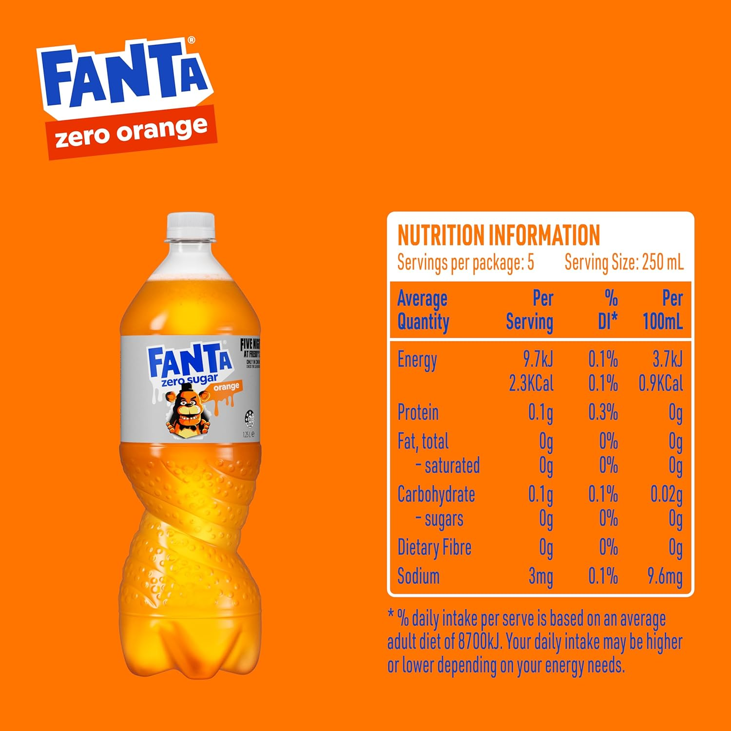 Fanta Orange Zero Sugar Soft Drink Multipack Bottles 12 X 1.25L image number 1