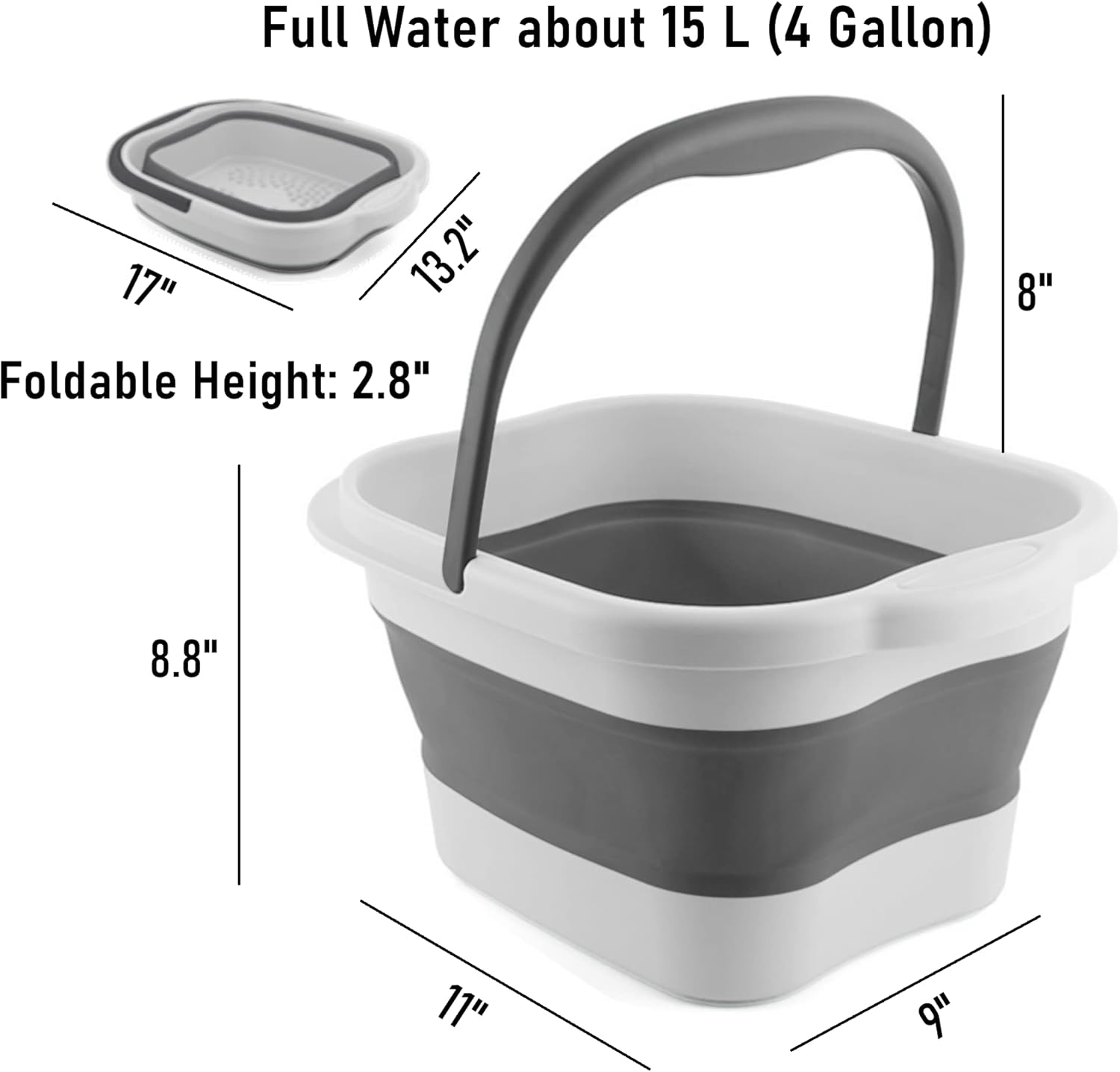 Collapsible Foot Bath Basin Soaker Tub with Handle for Soaking Feet, Foldable Plastic Foot Spa Soak Inflatable Bucket Tools for Washing, White image number 6