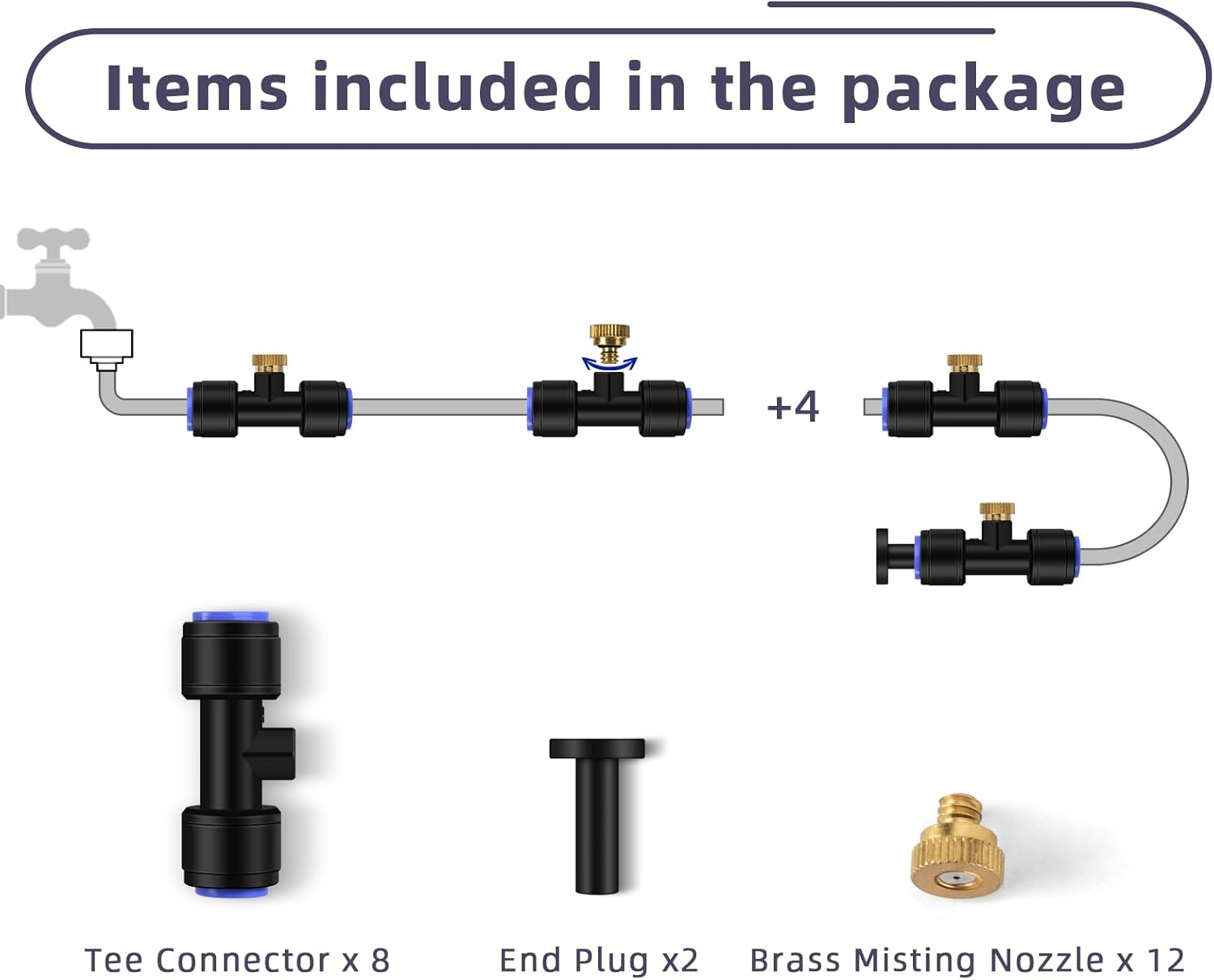 Lifeegrn Brass Misting Nozzle Kit, 12 Mister Nozzles + 8 Tee Connectors + 2 End Plugs for Outdoor Cooling Misting System image number 4