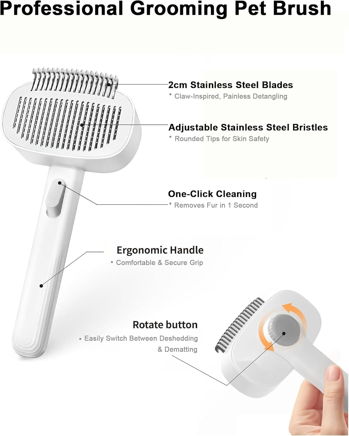 Adjustable Pet Grooming Brush for Cats and Dogs &ndash; Self-Cleaning Slicker Comb, No Hair Clogging, One-Click Fur Removal, Gentle Dematting & Undercoat Care for Long & Short Hair image number 1