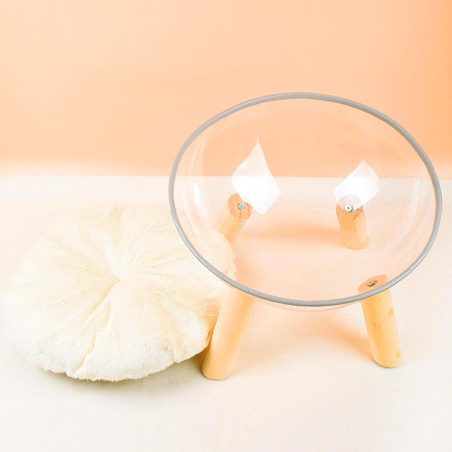 Wooden Cat Bed Capsule,Clear Capsule Cat Bed Stable Safe Durable Stylish Wood Elevated Transparent Cat Bed with Cushion for Kitten image number 5