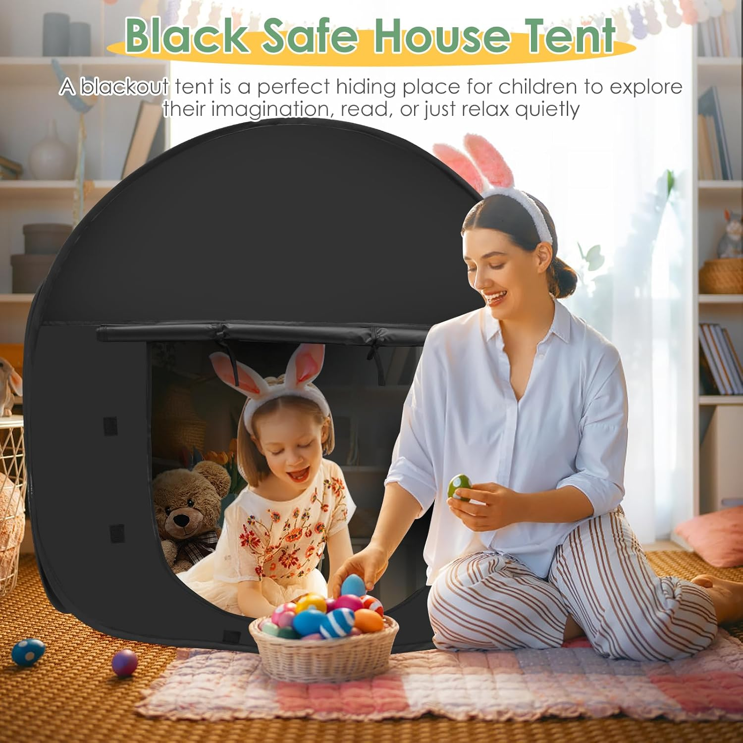 Rdjeokf Pop up Blackout Calming Tent with 2 Windows 1 to 2 People Calm Corner Tent Portable Kids Sensory Tent Hideout Den Children Indoor Tent for Autistic Children image number 6