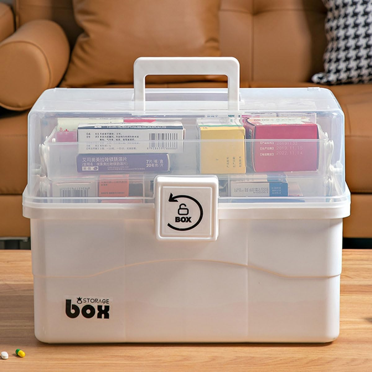 AIMALL Medicine Box, Household First Aid Storage, Large/Extra Large Sizes (11&times;6.4&times;6.1In/12.5&times;7&times;8.2In), Expandable, Transparent Lid, Compact Medication Organizer image number 2