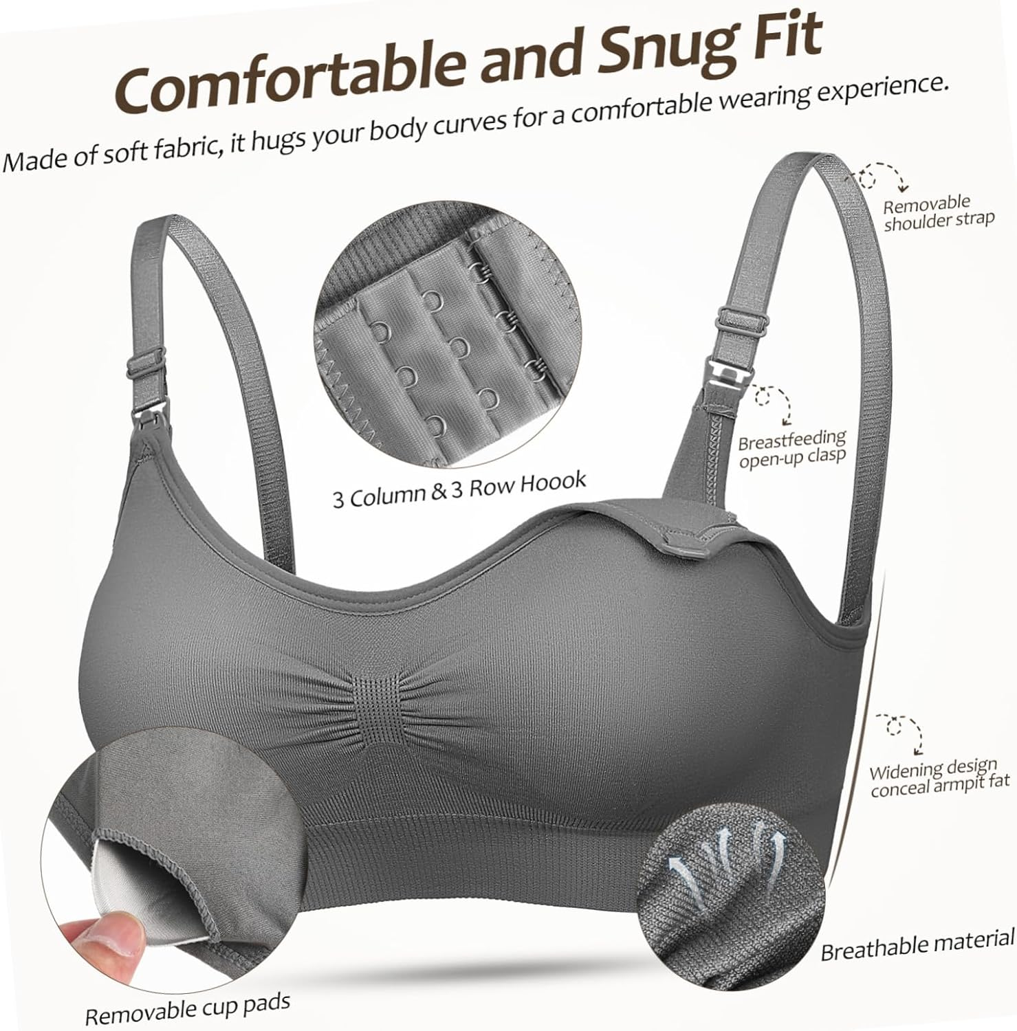 Baluue Nursing Bras for Breastfeeding Maternity Comfortable Moms Bras with Extenders Stylish Versatile Support for Nursing Moms Quick Release Clips for Easy Feeding image number 3