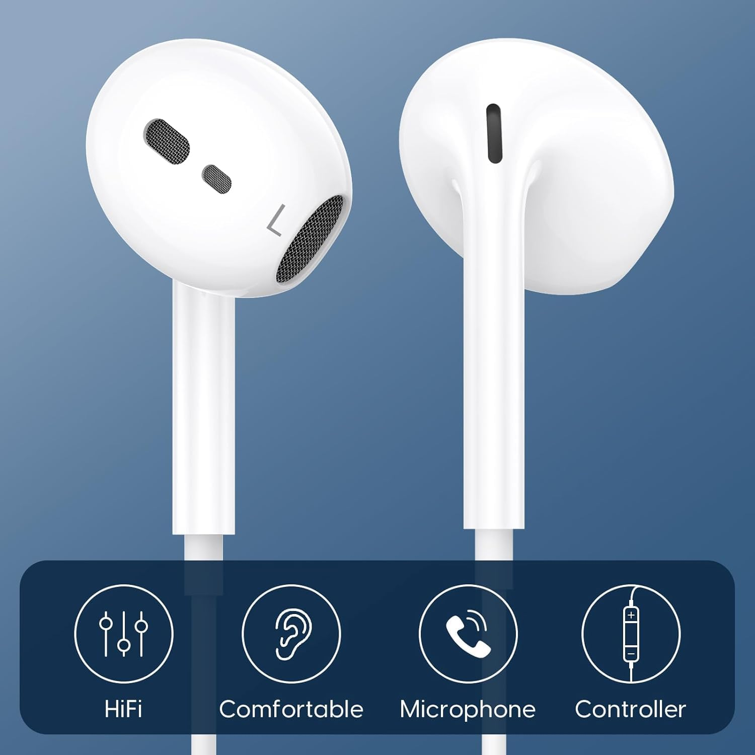 In-Ear Headphones for Iphone 【Apple Mfi Certified】 Noise Cancelling Headphones with Microphone + Volume Control, Compatible with Iphone 14/13/12/11/SE/XS/XR/8/7 image number 2
