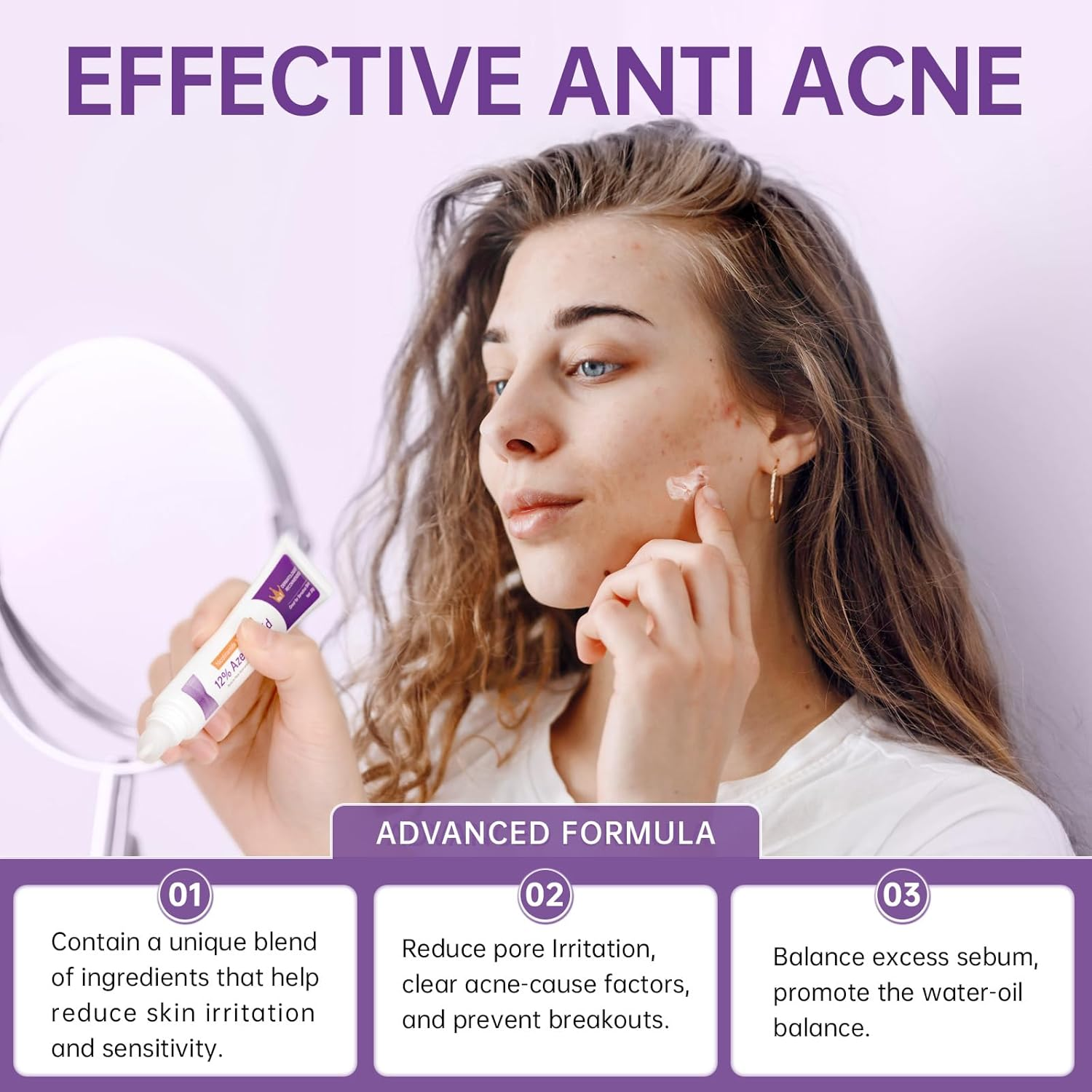Azelaic Acid 12% Serum for Acne, Azelaic Acid Cream for Acne, Blemishes and Pimples, Nicotinamide Serum Balances Excess Sebum for Smooth Skin, 0.7 OZ image number 3