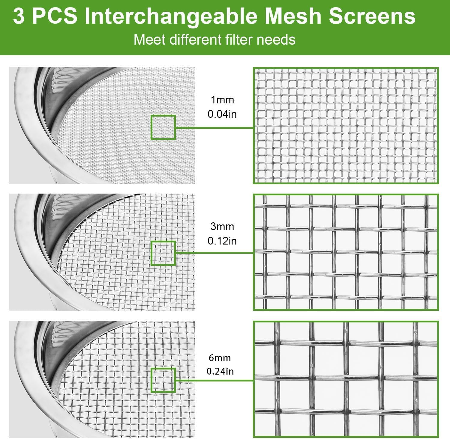 Soil Sieve Sifter Set Stainless Steel,Garden Sieve Set with 3 Interchangeable Mesh 1,3,6Mm,Sifting Screen for Dirt, Sand, Rock, Filtration, Compost, with Soil Scoops Gardening Tool