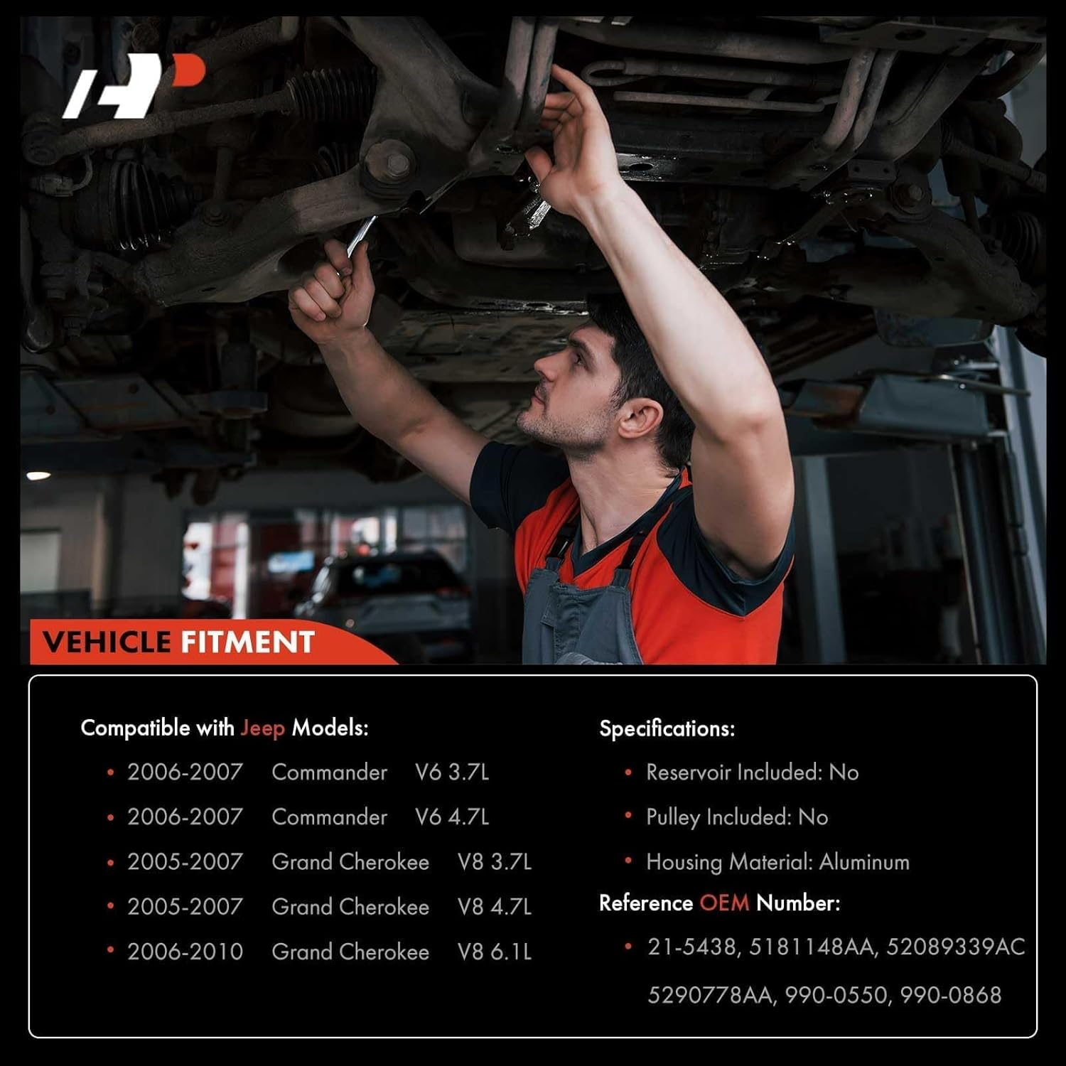 A-Premium Power Steering Pump Compatible with Jeep Grand Cherokee 2005-2010, Commander 2006-2007, 3.7L 4.7L 6.1L, Replace # 9900550, 5181148AA image number 4