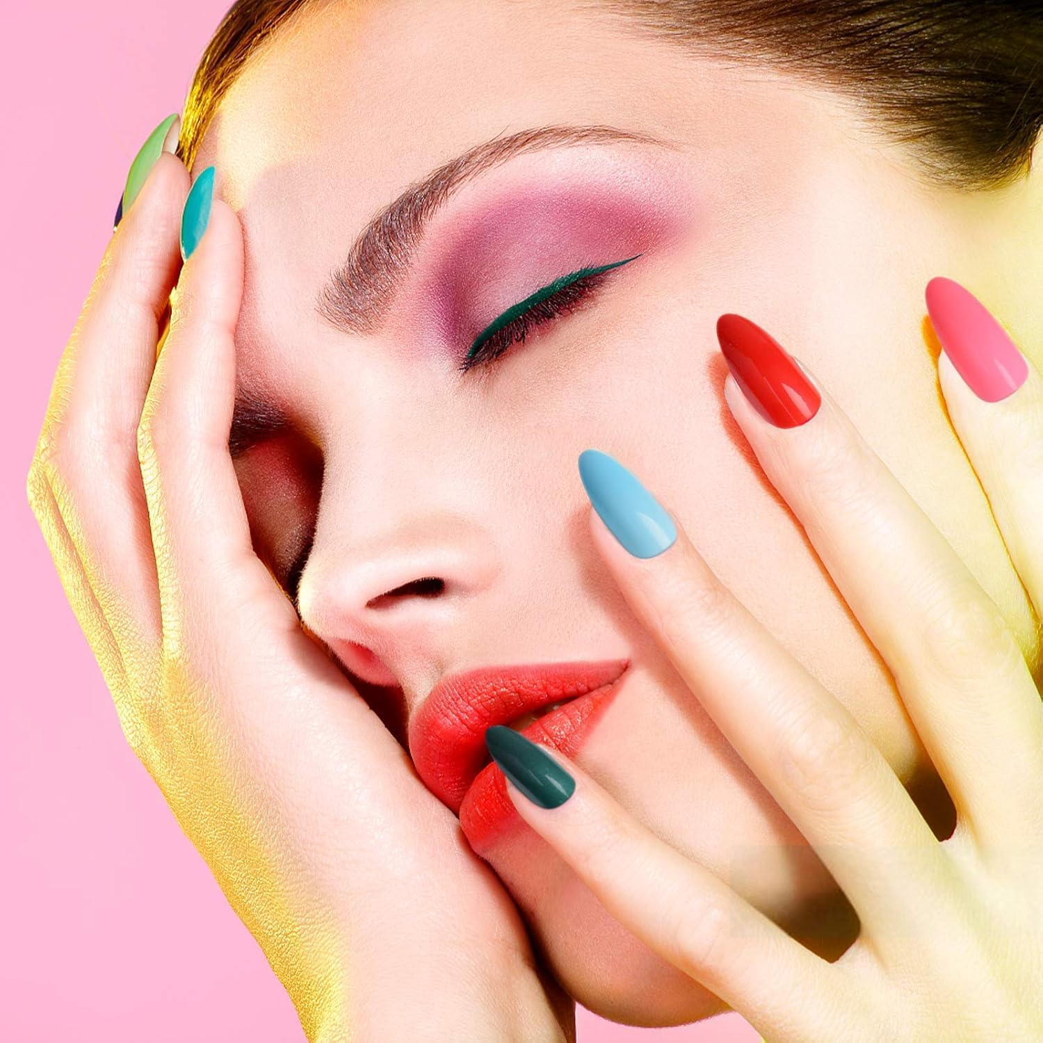 720PCS Short Glossy Stiletto Fake Nails, EBANKU 30 Colors Full Cover False Nails Almond Acrylic Artificial Nail with Nail File for Woman Nail Art DIY Decoration at Home Salon(Glues Not Included) image number 1