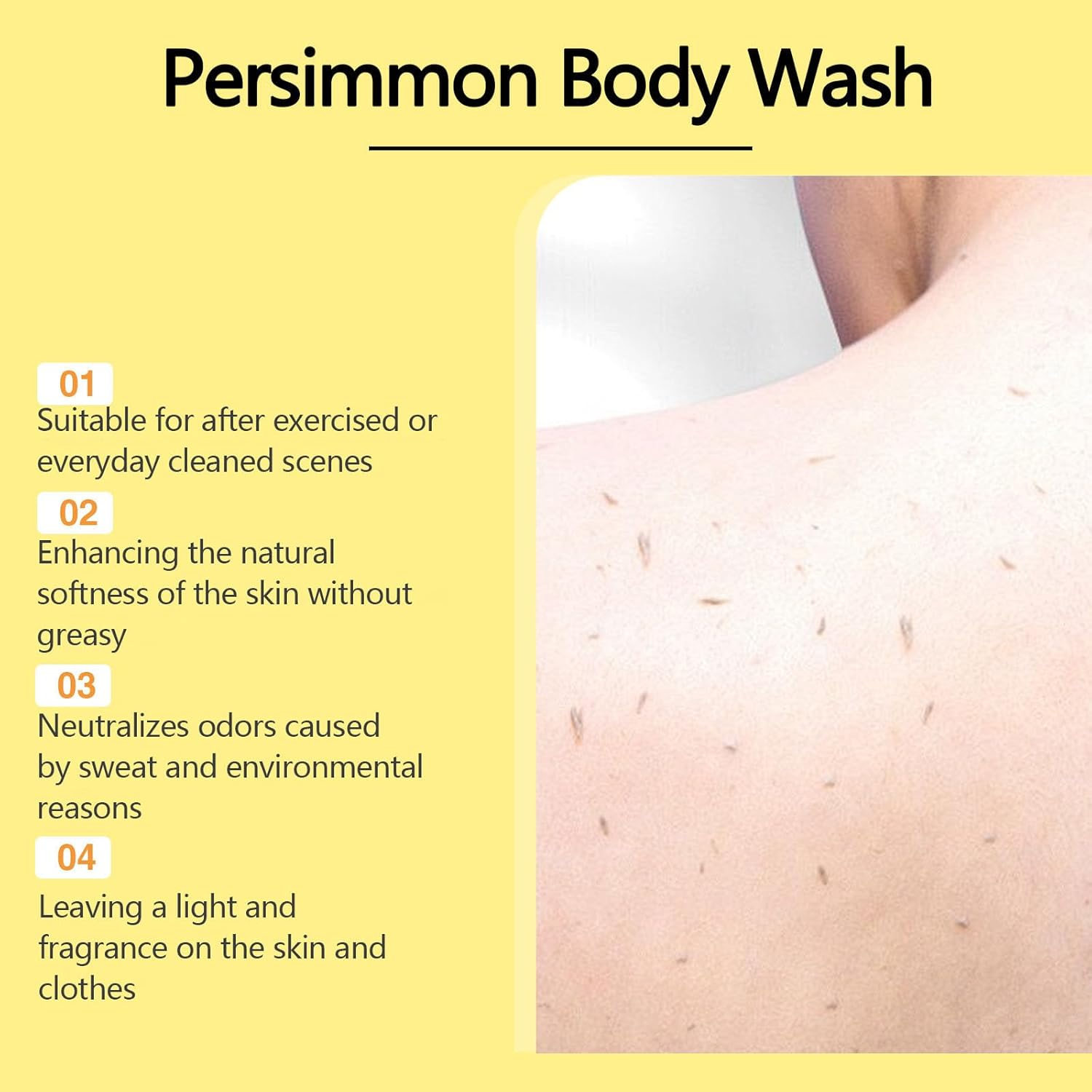 Persimmon Body Wash for Old People Smell, Natural Deodorant for Strong Odor Smell Removing Deeply Cleansing & Moisturizing with Persimmon Green Tea Extraction, Freshen Scent (2Pcs)