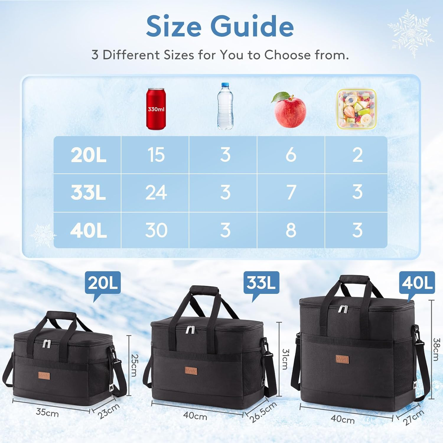 Lifewit Soft Cooler Bag Large with Hard Liner, Insulated Picnic Soft-Sided Cooling Bag for Camping/Bbq/Shopping Family Outdoor Activities image number 2