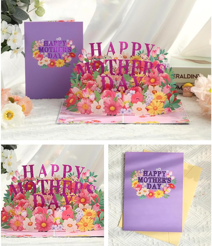 Mothers Day Card,3D Pop up Happy Greeting Card,Flowers Pop up Card for Best Mom Wife Grandma,For Birthday, Mothers Day, Anniversary image number 1