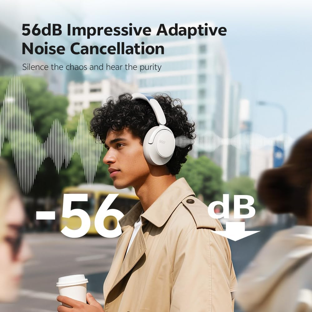 QCY H3S over Ear Bluetooth Headphones, Hybrid Active Noise Cancelling, Hi-Res Audio, LDAC, Ultralight and Comfortable Fit, 86 Hours Battery Life, Bluetooth 6.0, EQ in App, Dual Connection - Black image number 7
