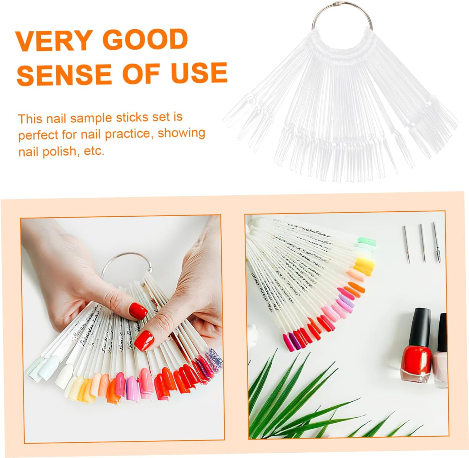 WOONEKY 100Pcs Nail Display Tips Nail Polish Sample Sticks for Salons Display Boards image number 4