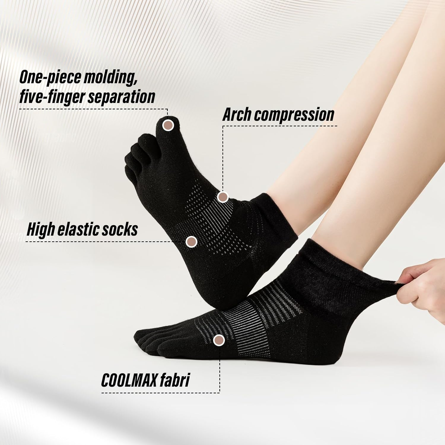 Viiotu 2 Pairs Middle Toe Socks for Women Men,Coolmax Five Finger Running Socks,High Performance Athletic Toe Socks No Show