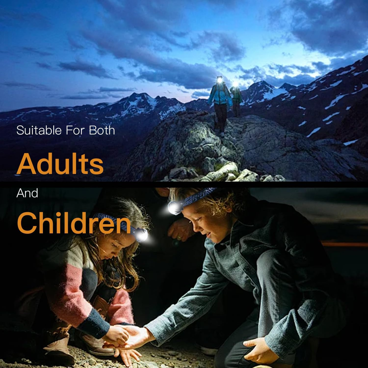 Rechargeable LED Headlamp Head Torch 1300 Lux Super Bright Head Lamp, White Red Light and 6 Lighting Modes, Lightweight Waterproof Headlight for Camping Running Hiking Emergency, 2 Packs image number 6