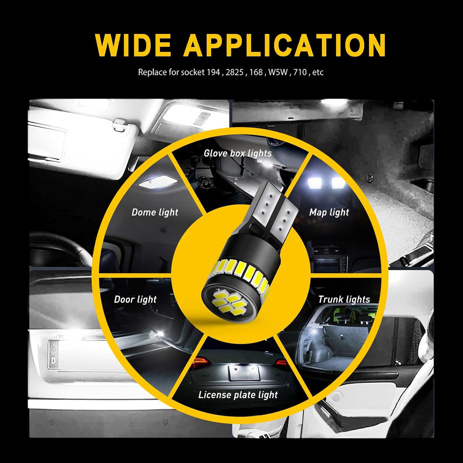 4-Pack 194 LED Bulbs for License Plate Light, 6000K White 168 2825 W5W T10 24-SMD 3014 Chipsets for Car Dome Door Map Dash Courtesy Cargo License Plate Lights image number 6