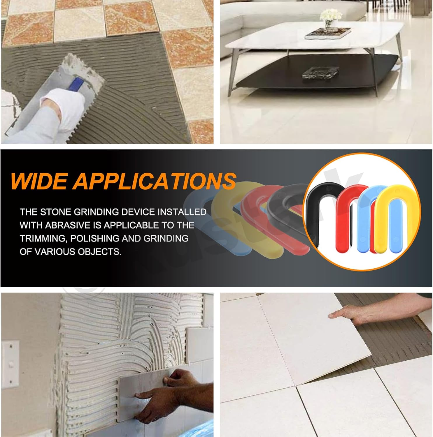 Rustark 200Pcs 4 Sizes Plastic Shims U Shaped Horseshoe Shim Tile Spacers Assortment Kit Black 1/4Inch, Yellow 3/16Inch, Red 1/8Inch, Blue 1/16Inch image number 2