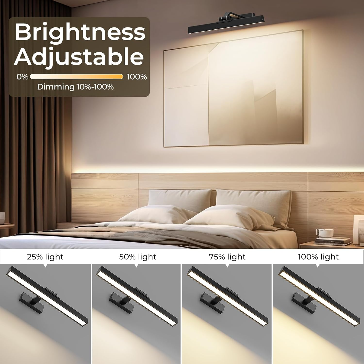 Picture Lights for Wall, Battery Operated Picture Light 16In Gallery Light for Paintings CCT Dimmable Recharging Battery Wall Light with Remote Control for Living Room Dartboard Art Black image number 2