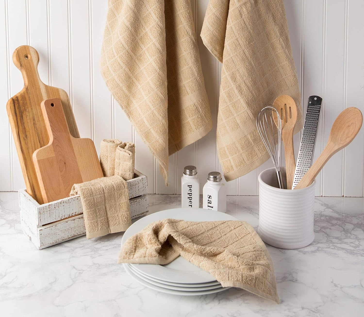 DII Basic Terry Collection Solid Windowpane Dishcloth Set, 12X12, Pebble, 6 Piece