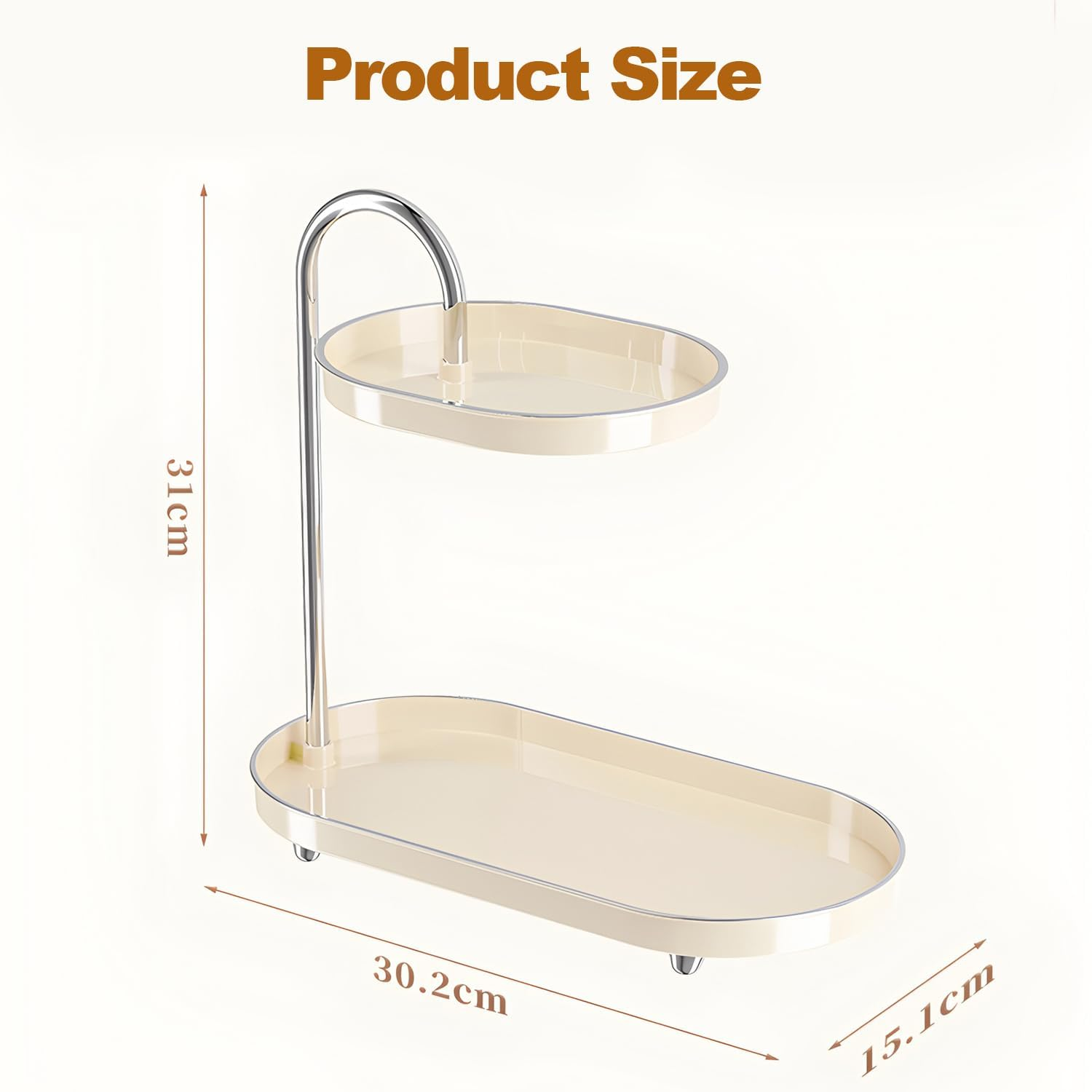 Makeup Perfume Storage Box,Spinning Skincare Cosmetic Organiser 2 Tier Large Beauty Spinny Make up Storage Organiser Shelf for Perfume, Jewellery, Dresser, Vanity, Bedroom, Bathroom (Cream White) - Black image number 3