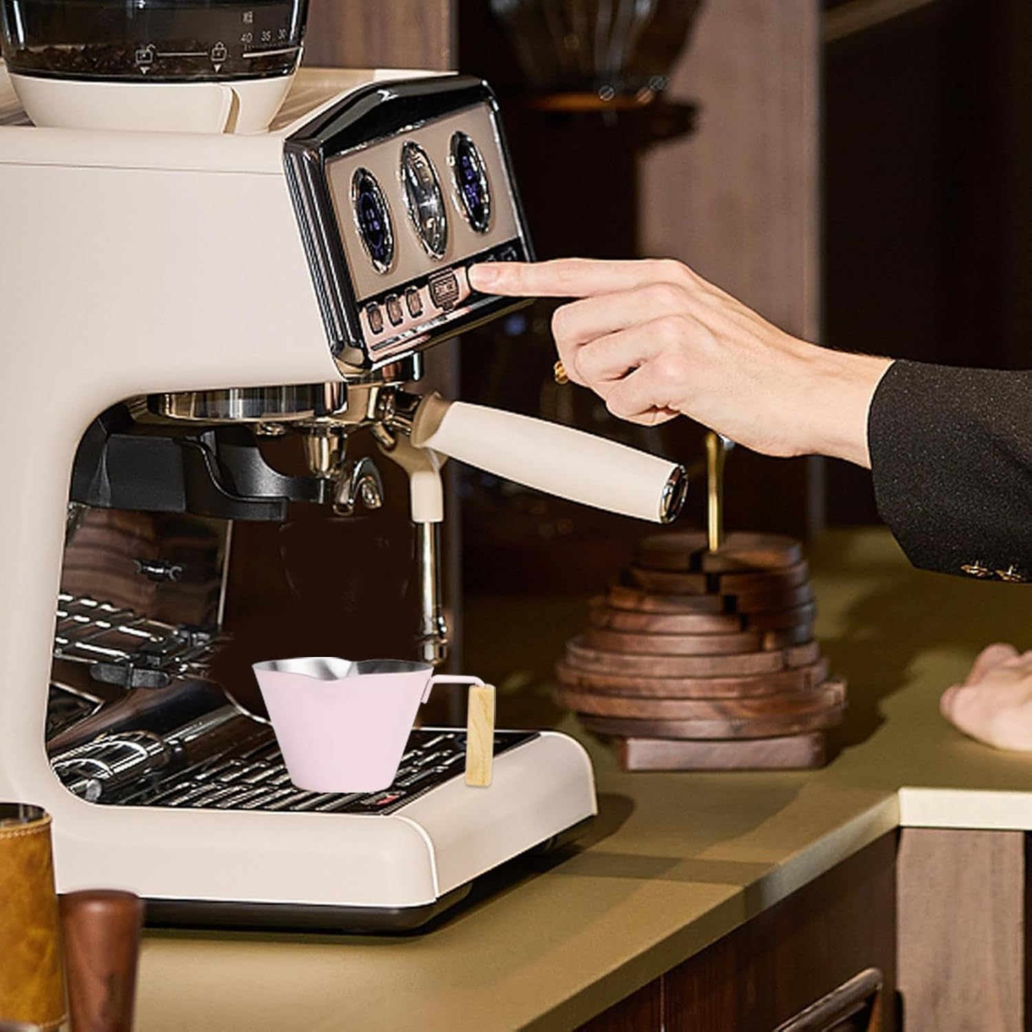 Espresso Dosing Cup - 100Ml Coffee Measuring Cup - Espresso Shot Pitcher, Double Spout Metal Measuring Cup, Stainless Steel Pouring Cup for Tea, Bar, Milk