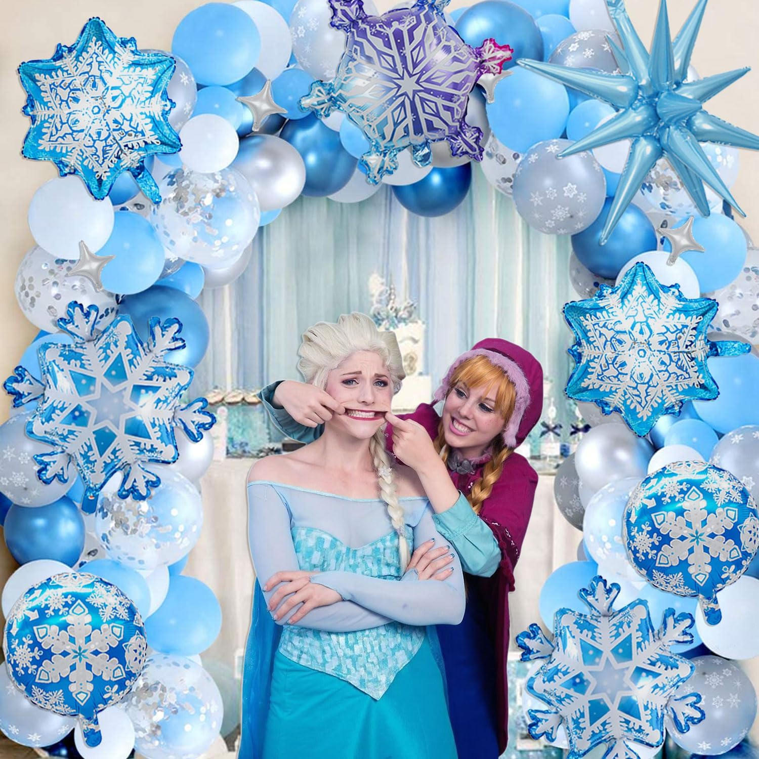 18Pcs Snowflake Large Blue Spiky Star Foil Balloons for Birthday, Baby Shower, Wedding, Princess Party, Winter Wonderland Party Decorations Supplies