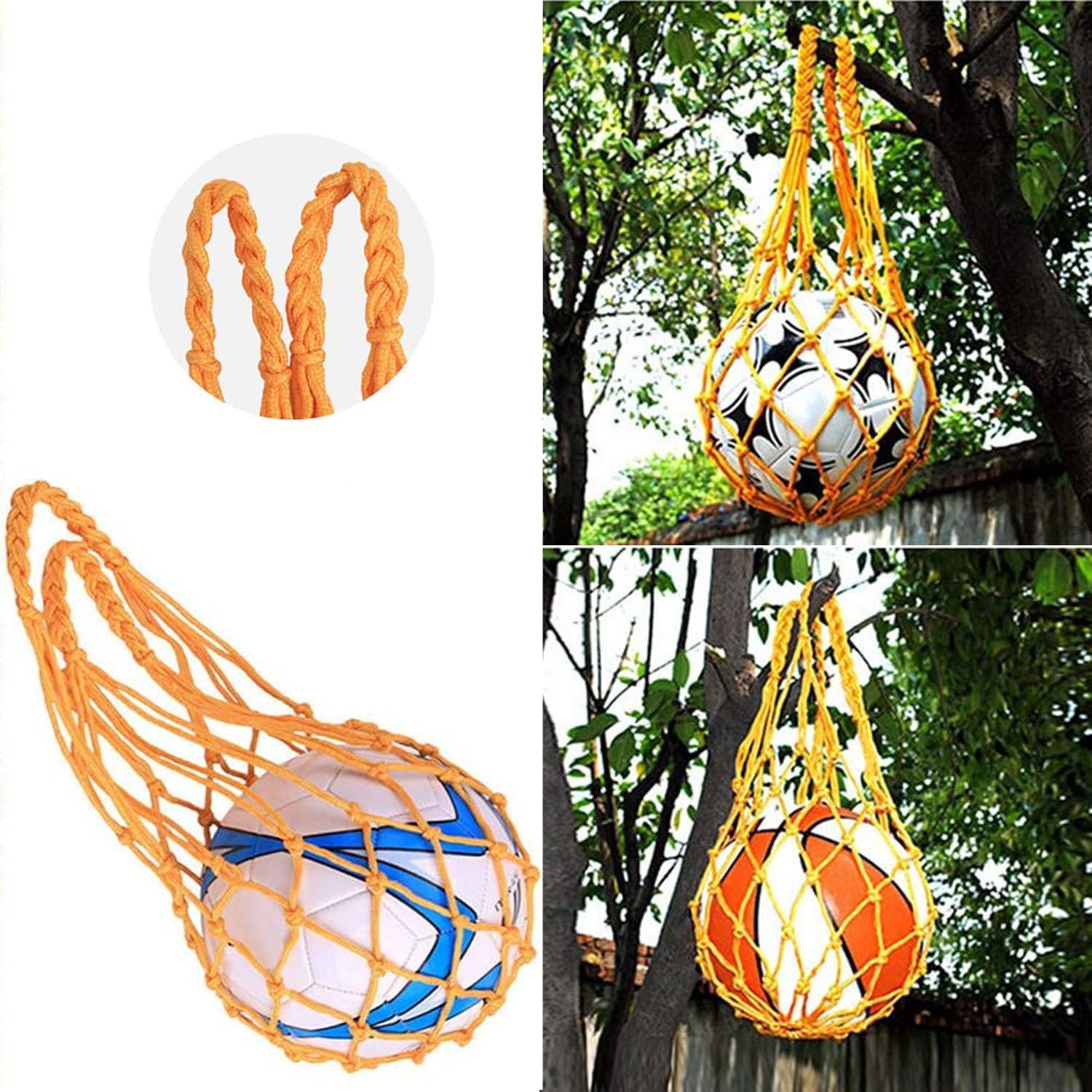 2 Pack Sports Ball Bag,Basketball Net Bag,Soccer Football Mesh Storage Bag,Nylon Carry Bag for Holding Basketball,Soccer, Volleyball(Black,Yellow) image number 3