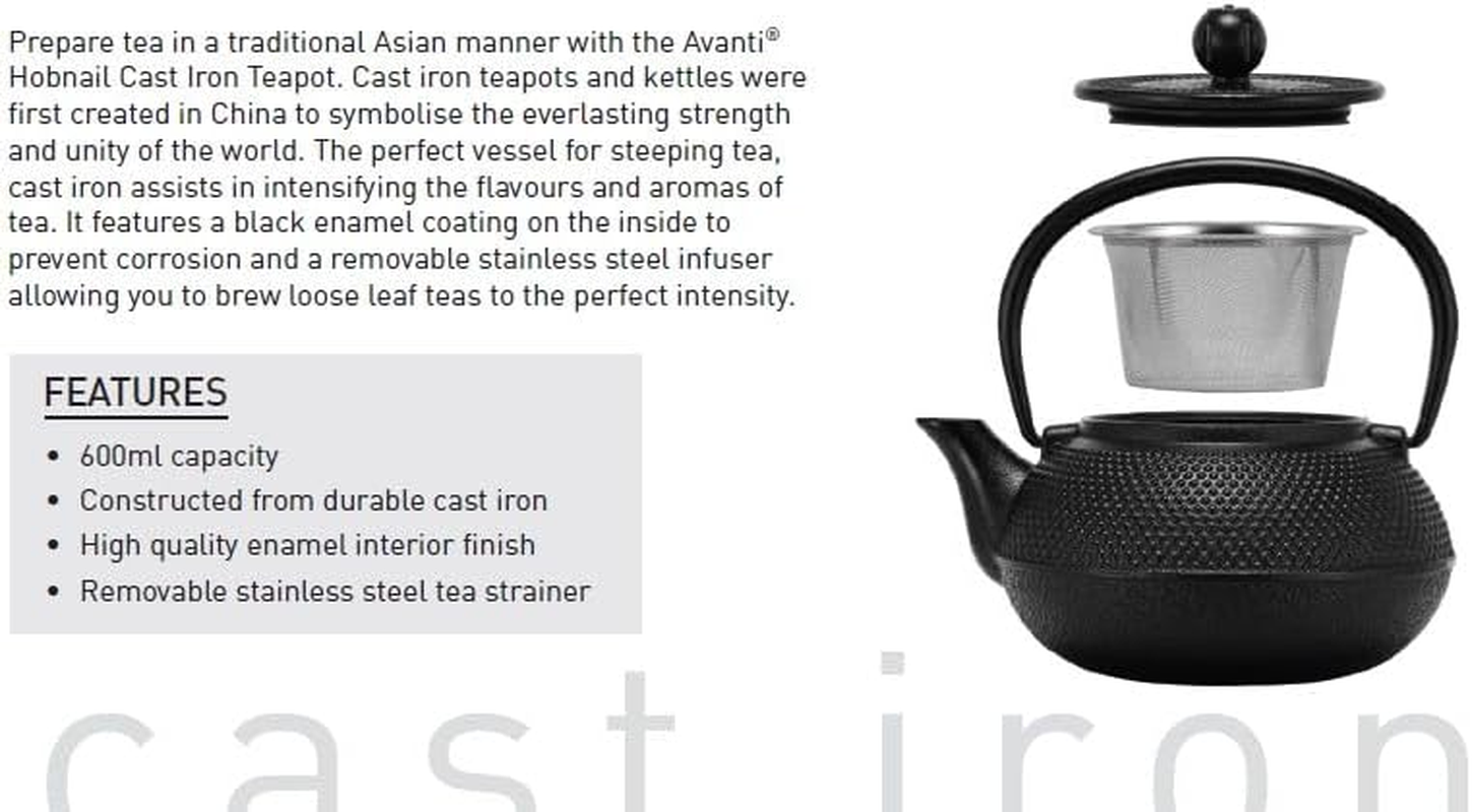 Avanti Hobnail Cast Iron Teapot, Black, 600Ml image number 3