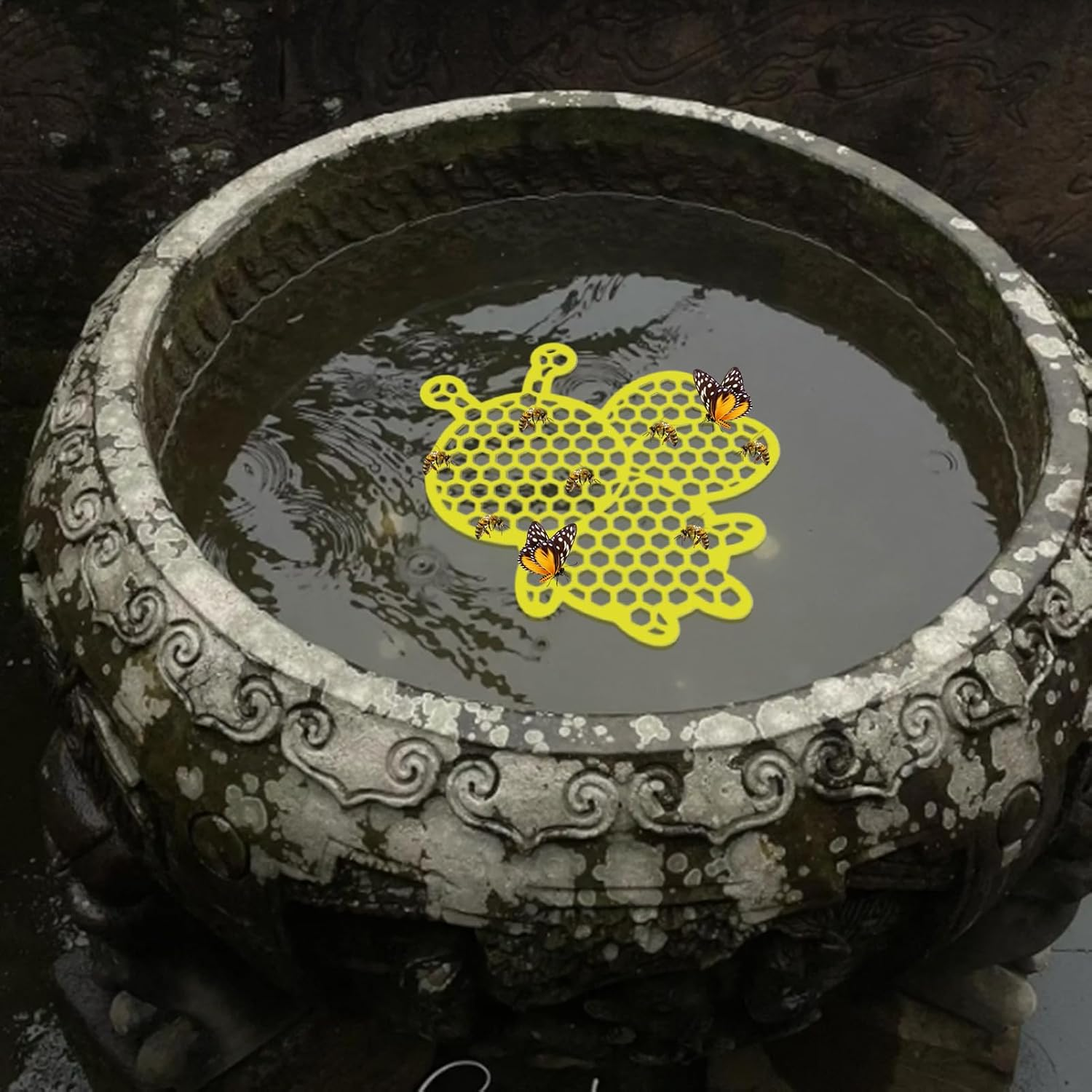 Bee Watering Station - 6.2 Inches Floating Butterfly Island | Floating 3D Bird Cup, Beehive Shaped Bee Watering Station, Beehive Garden Decor Butterfly Colorful Bird Bath for Drinking & Feeding image number 2