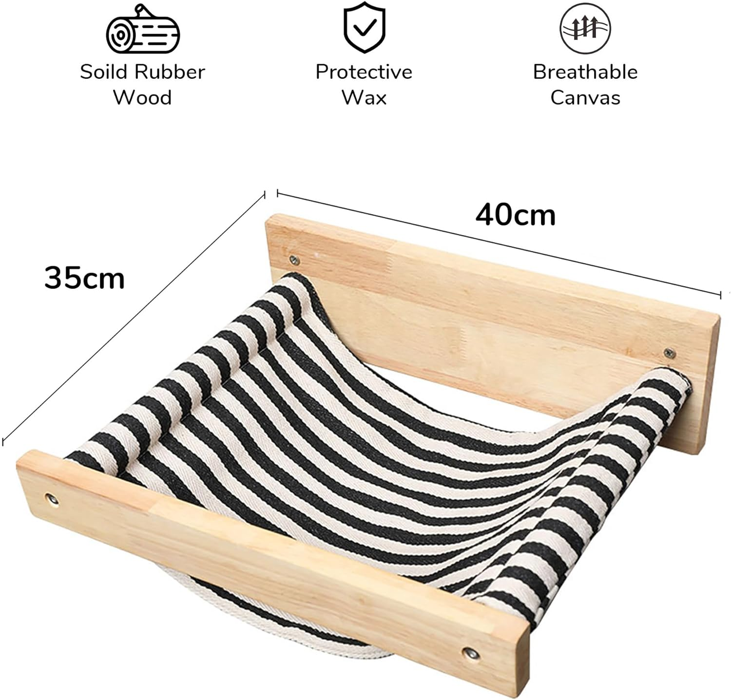 FUKUMARU Hammock Wall Mounted Cat Beds and Perches, Wooden Kitten Walls Furniture, Stable Cats Shelves for Sleeping, Playing, Climbing, and Lounging, Black Stripe - Black image number 6