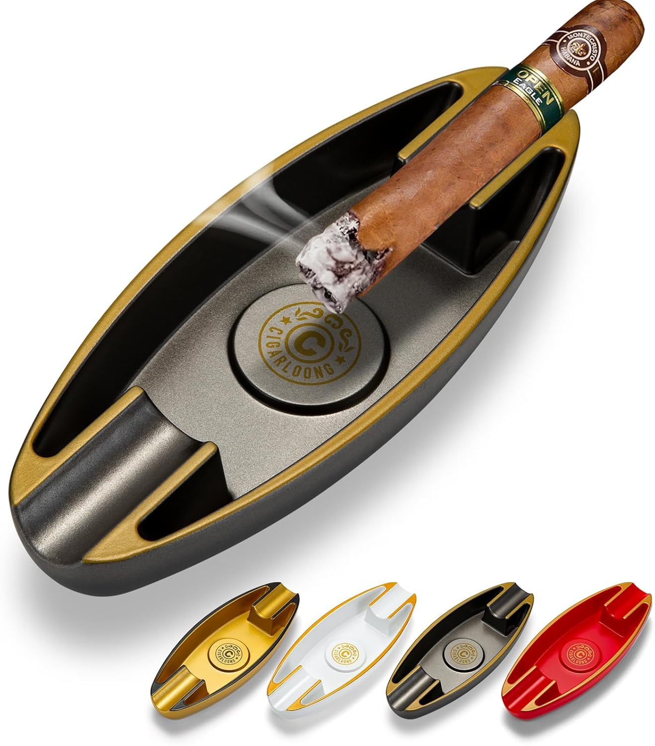CIGARWONG Cigar Ashtray with 2 Cigar Holder Portable Travel Ashtray Unique for Outdoors Indoors