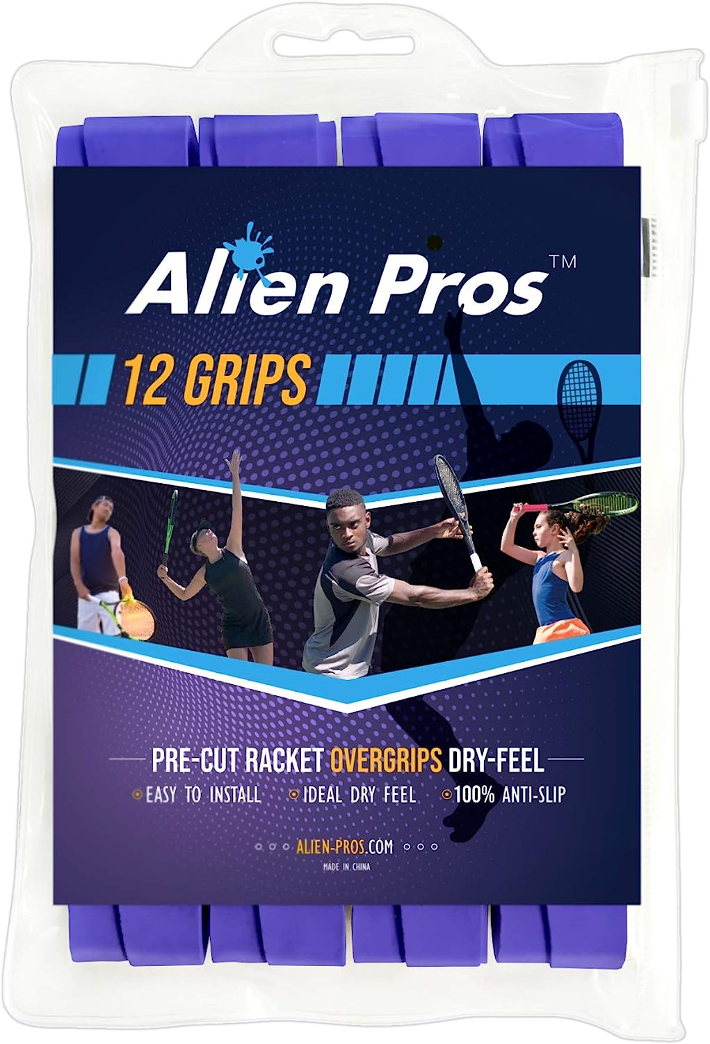 Alien Pros Tennis Racket Grip Tape (1/12 Grips) - Precut and Dry Feel Tennis Grip - Tennis Overgrip Grip Tape Tennis Racket - Wrap Your Racquet for High Performance (1/12 Grips) image number 1