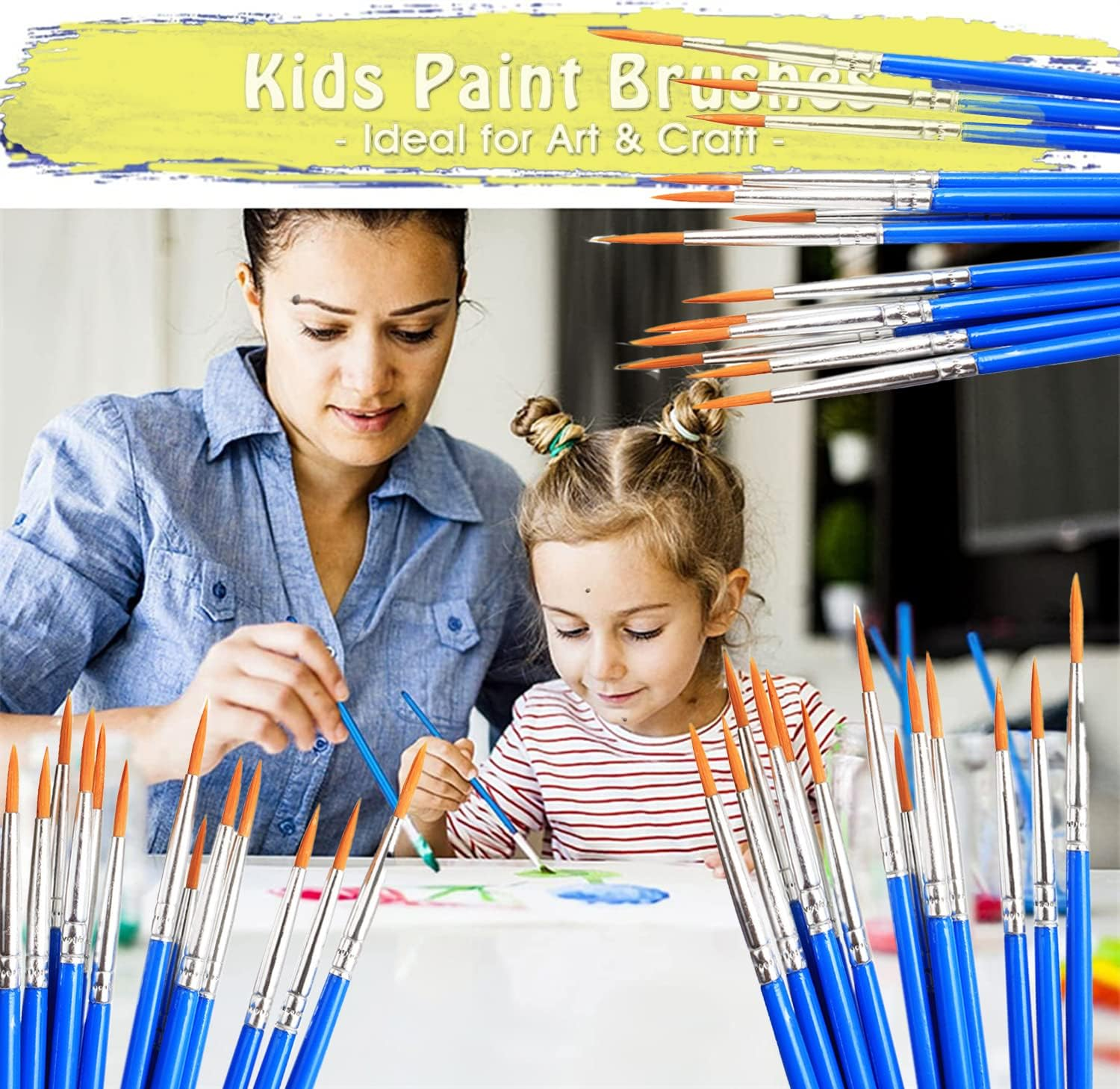 60 Pcs round Paint Brushes,Small Paint Brush for Kids/Students/Starter/Teens/Children ，Detail Paint Brush Set for Art Class Painting/Painting Party/Acrylic Oil Watercolor image number 1