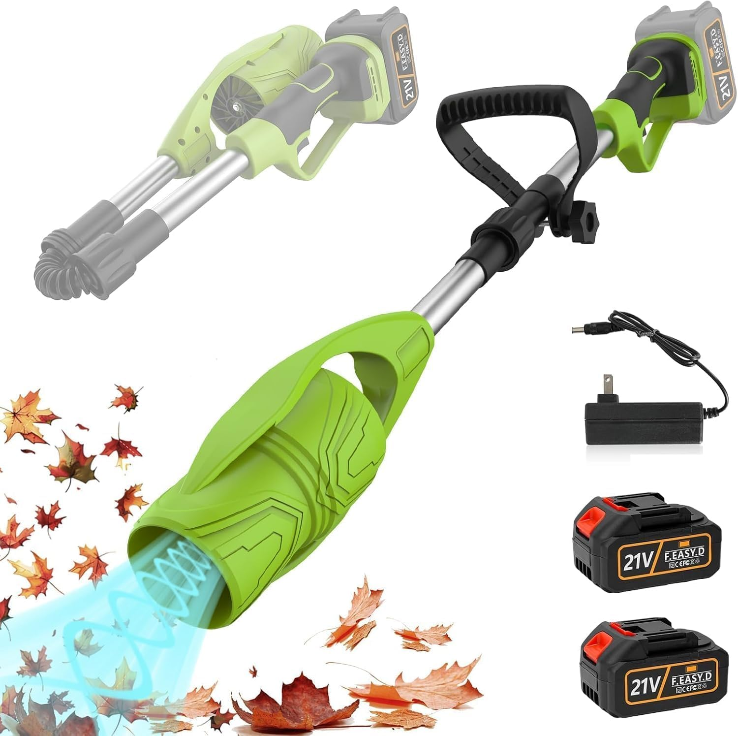 Leaf Blower Cordless, 24V Powerful Electric Leaf Blower with 2 Batteries and Charger, Variable Speed up to 150MPH, Foldable Design for Lawn Care, Patio, Yard, Sidewalk Cleaning image number 6