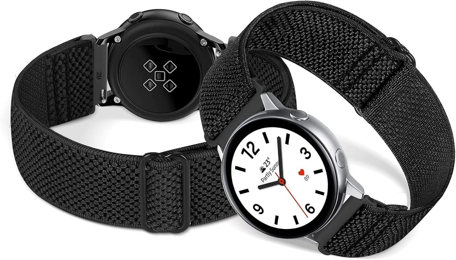 Puhuite Stretchy Nylon Band for Samsung Galaxy Watch 6/5/4,Galaxy Watch 4/6 Classic,Garmin Vivoactive 5/Vivoactive 3,Garmin Venu 2 Plus/Venu Sq/Venu Band,Garmin Forerunner 645/245 Music Elastic Band - Black+Army Green+Beige image number 2